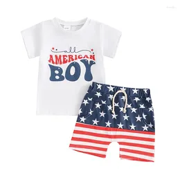 Clothing Sets 4th Of July Baby Boy Outfit Letter Print Short Sleeve T Shirt Stripe Star Elastic Waist Shorts Cute Clothes