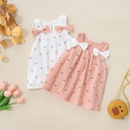 Dresses Summer Baby Sleeveless Dress Toddler Bow Decoration Fragmented Flowers Daily Leisure Beach Loose Fit Skirt