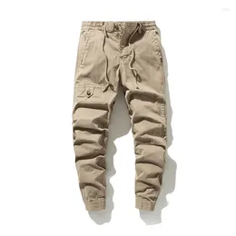 Men's Pants Summer Autumn Men Tactical Cargo Solid Khaki Elastic Waist Joggers Army Casual Cotton High Quality Long Trousers