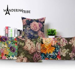 Vintage Decorative Cushion Cover Farmhouse Shabby Chic Pillow Case Flower Floral Pillows Home Decor Throw Cushions Covers Cases 338W