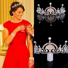 Headbands Kate William Royal Rhinestone Crystal Wedding Hair Crown Headwear Jewelry Crown Wedding Pearl Hair Accessories Bridal Hair Q240506