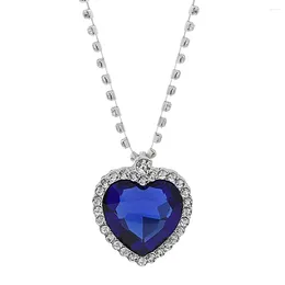 Chains Titanic Heart Of Ocean Blue Crystal Love Pendant Necklace For Women Full Rhinestone Chain Collar Lover Forever Jewelry