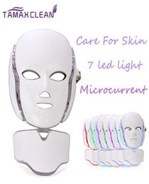 LM001 MOQ 1 pc 7 LED lights Pon Therapy Beauty PDT Machine Skin Rejuvenation LED Facial Neck Mask With Microcurrent For skin wh8685135