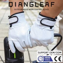 Gloves Qiangleaf Driving Sport Men Safety Mechanic Working Glove Sheepskin Yellow White Leather Industrial Work Gloves Wholesale 527my