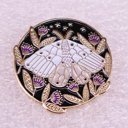 purple flower and moth brooch Cute Anime Movies Games Hard Enamel Pins Collect Metal Cartoon Brooch Backpack Hat Bag Collar Lapel Badges