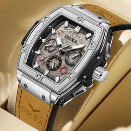 Wristwatches Classic Barrel Shaped Design Fashionable Luxury Men's Watches ONOLA Multifunctional Waterproof Casual Leather Quartz Watch