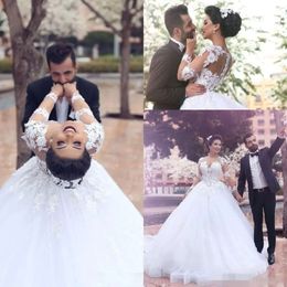 Ärmeln wunderschöne Kleider Langer Ball Nahe Osten Arabische Spitze Applique Schaufel Hals Organza Plus Größe Hochzeitskleid Vestido de Novia