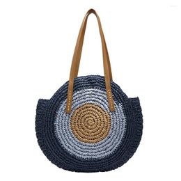 Drawstring Ladies Rattan Colour Splicing Handmade Messenger Shoulder Bag Straw Woven Handbag