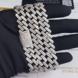 Popular Hiphop Cuban Chain 10mm 2 Rows Iced Out 925 Sterling Silver Moissanite Cuban Link Chain