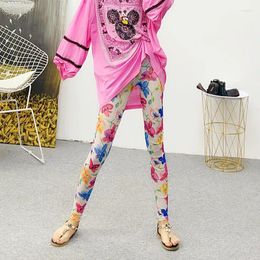 Women Socks Floral Mesh Stretch Pants For Wearing Leggings Personality Exotic Sunscreen Fashion Print Cropped