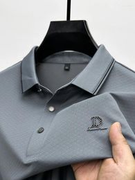 Men's Polos Luxury Ice Silk Cool Short Sleeve T-shirt Summer Fashion Letter Diamond Print Design Top Breathable Casual POLO Shirt