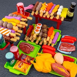 Grills Kids Simulation Barbecue Toy Set BBQ Cooking Pretend Play Kitchen Toys Interactive Grill Play Food Cookware Playset for Children