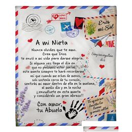 Blankets A Mi Nieta/Nieto Air Mail Print Thin Fleece Blanket Loving Gift For Granddaughter/Grandson Sofa Nap Soft Warm Drop Delivery Dhfzx