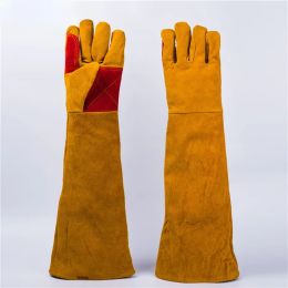 Gloves 23.6 Inch Long Sleeves Leather Welding Gloves, Heat Resistant Stove Fire And Barbecue Gloves, Puncture Resistant Gloves for Gard
