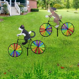 Garden Decorations Animal Riding Three-dimensional Cartoon Modelling Windmill Creative Bicycle Wind Spinners Standing Pole Yard Decoration
