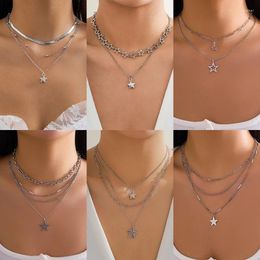 Choker 1Pc/Set Simple Fashion Star Pendant Necklace Set For Women Girls Vintage Punk Hollow Jewelry Accessories Gifts