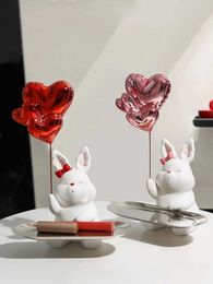 Decorative Objects Figurines Nordic Resin Rabbit Tray Figurines Home Living Room Bedroom Key Storage Decor Ornament Candy Sundries Container Animal Statues T2405