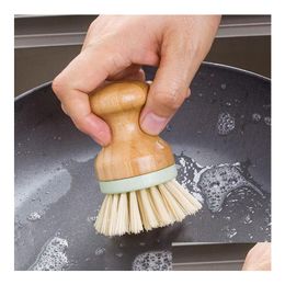 Other Kitchen Tools Bamboo Mini Scrub Brush Coconut Bristles Pot Brushes Dish Scrubber Sink Bathroom Household Drop Delivery Home Gard Dhvrv