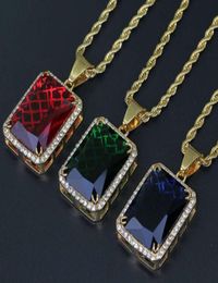 hip hop gem pendant necklaces for men women luxury green blue gemstone ruby pendants stainless steel Colourful necklace Jewellery lov1105619
