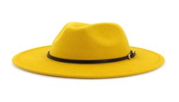 2020 Wide Brim Fedoras Men Wool Felt Hats Khaki Casual Jazz Hat Women Large Brim Solid Belt Autumn Fashion Fedora Caps Black1285539