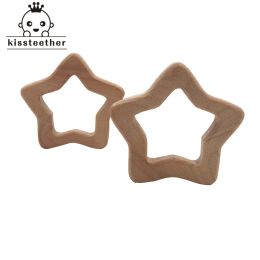 Blocks 10pcs Baby teether Handmade Beech Wooden Star Teether Teething Toys DIY Crafts Pendant Chewable Pacifier Chain Accessories