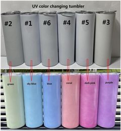 UV Color Changing Tumblers 20oz Sublimation Tumbler Sun Light Sensing Stainless Steel Straight Tumbler with Lid and Straws fy41973236968