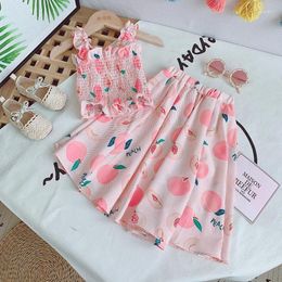 Clothing Sets Korean Version Of Girl's Baby Girl Fruit Printed Elastic Suspender Top With High Waisted Long Skirt Two-Piece Set