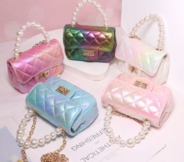 Girls' Colourful handbag fashion crossbody Bag Cheque pearl handbags for little girls mini kids coin purse