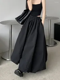 Skirts DEEPTOWN Balloon Long Skirt Women Korean Fashion Streetwear Black Elastic Waist A-line Vintage Loose Midi Female Casual