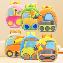 Cute Baby Toy Backpack Kids Cartoon Plush Engineering Excavator School Bags Kindergarten Primary School Bookbag Student Backpack 240424