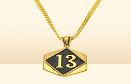 Unisex Trendy Hip Hop Bling Jewellery Gold Plated Lucky Number 13 Pendant Necklace Copper Cuban Link Chain For Men Women Iced Out Ch3867512