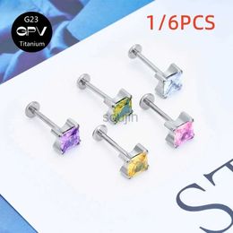 Body Arts 1/6PCS G23 Titanium Square Large Zircon Ear Stud Multi-Color Female Banquet Ear Bone Stud Piercing Jewellery Lip Stud Nose Stud d240503