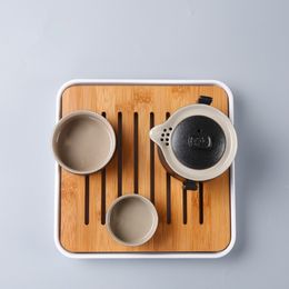 Bamboo Tea Tray Japanese Style Tea Set Dry Bubble Tray Square Bamboo Tray Tea Set Accessories Storage Small Stand 227S