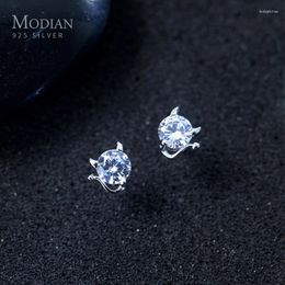 Stud Earrings Modian Trendy 925 Sterling Silver Cute Demon Clear CZ Small For Women Fashion Korean Fine Jewelry