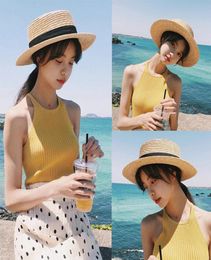 2021 Womens Summer Hat for Women Sun Hats Girls Straw Ribbon Bow Beach Bone Flat Top Panama Hat Parentchild Caps MZ0064764573