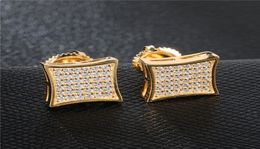 New Arrival Mens Cubic Zirconia Diamond Earings Fashion Men Jewelry Hip Hop Copper Gold Filled CZ Stud Earrings Jewelry5795643