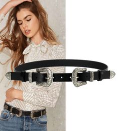 2018 Retro double head belt simple genuine leather belt Korean version of silver needle buckle women039s casual belt2614707