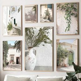 pers Scandinavian Simple Bohemian Wall Art Spanish Architecture Green Leaves Reeds HD Canvas Painting Poster Print Home Decor Gift J240505