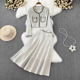 Small Fragrance Elegant 2-Piece Set Spring Autumn Trendy Womens Outfit O-Neck Short CoatHigh Waist Midi A-line Skirt Suit 240425