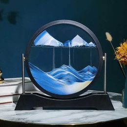 Decorative Objects Figurines Creative Moving Sand Art Rotatable Flowing Sand Painting Round Glass 3D Sandscape Quicksand Hourglass Office Home Decor Gifts T24050