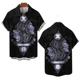 Men's Casual Shirts Twelve Zodiac Signs Short Slve Shirts For Men Clothes Twelve Constellations Female Blouses Birthday Gift Lapel Blouse Kid Tops Y240506