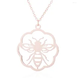 Pendant Necklaces Dainty Rose Gold Color Flower&Bee Shaped Necklace For Women Kids Unique Design Honeybee Clavicle Chain