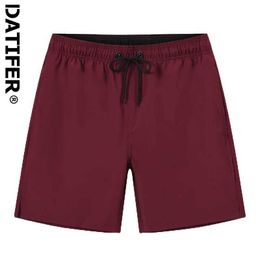 Men's Shorts Datifer Summer 2024 Mens Shorts Solid Colour Gym Mesh Liner With Zipper Pockets Beach Quick Dry Bermudas Masculina SwimsuitsL2405