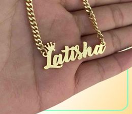 AurolaCo Custom Name Necklaces with Crown Cuban Chain Necklaces Stainless Steel Custom Letter Necklace For Women Gift 2111233676666