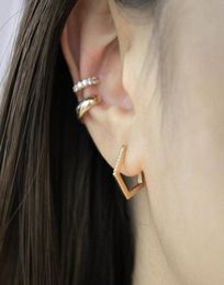 Small tiny Rhinestone Pentagon hoops earring 925 silver for women geometry sleep huggie hoop earrings gold color2590743