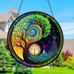 Decorations 1pc Tree Of Life Stained Window Hanging Decor Tree Of Life Suncatcher,Gift For Woman Man,Indoor Outdoor Home Decor Garden Decor