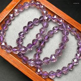 Link Bracelets 9.5MM Natural Amethyst Faceted Bracelet For Men Women Energy Crystal Aura Healing Yoga Elastic Couple Jewellery 1PCS