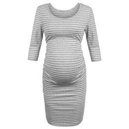 Maternity Dresses 2024 Summer Womens Pregnant Womens Tight Side Skirt Casual Shorts and 3/4 Sleeve Dress Suitable for Daily Wear or Baby ShowerL2405