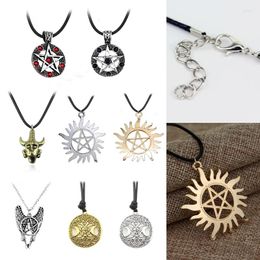 Chains Supernatural Necklace For Women Men Winchester Satan Pentagram Devil Star Pendant Goth Jewelry Unisex Wiccan Gifts