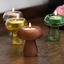 Candles Creative Mushroom Shaped Glass Candle Holders Transparent Candlestick Mini Hydroponic Flower Vase Wedding Party Home Table Decor